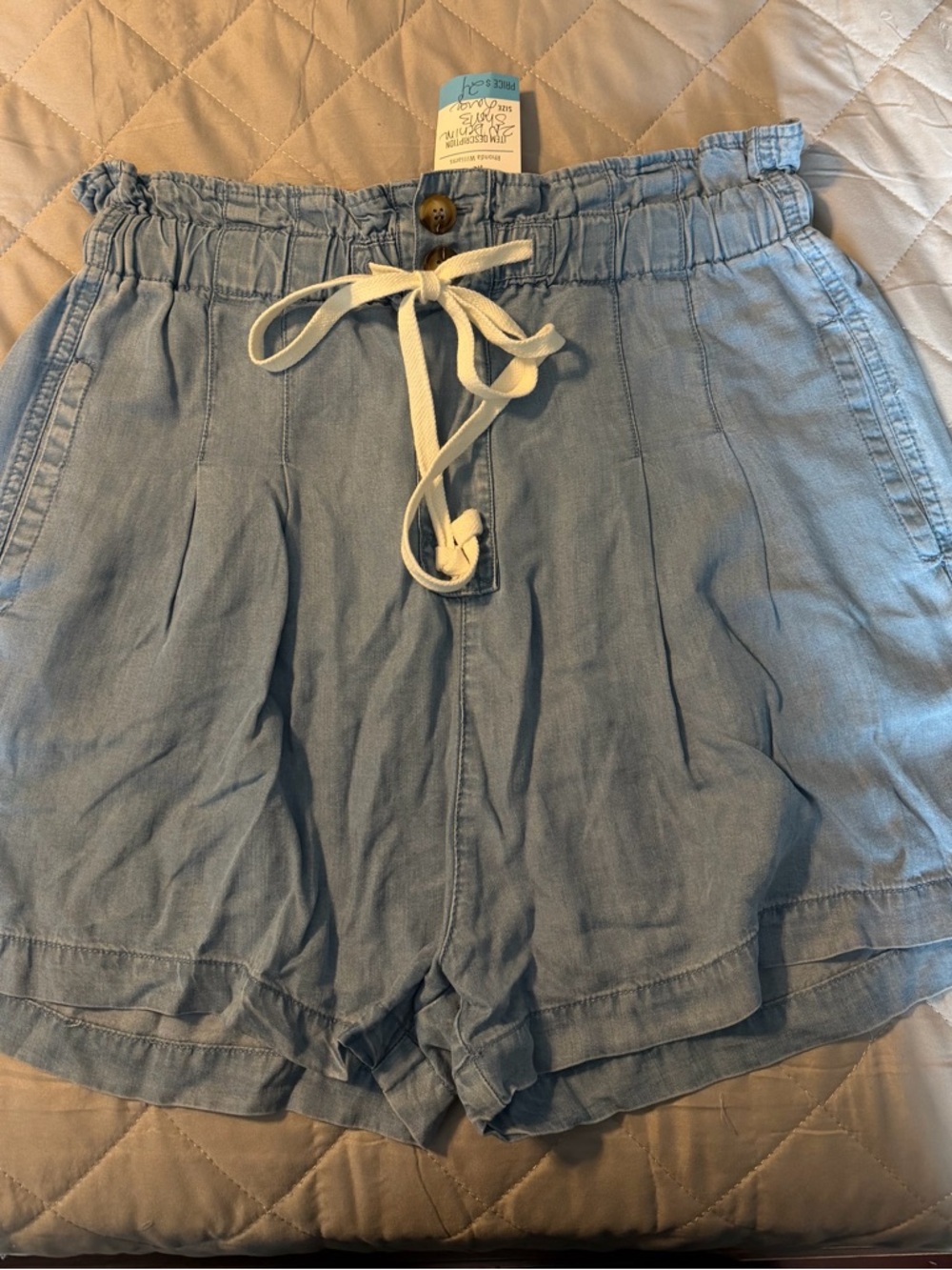 Zenana Outfitters Light Blue High Waist Drawstring Shorts